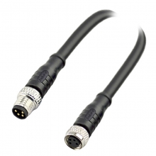 Cable Assembly, A Code - M8 4pins A code male to female straight molded cable, unshielded, PVC, -40°C~+105°C, 24AWG 0.25mm²